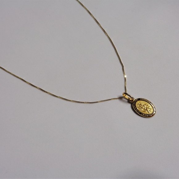 10K Solid Gold St Christopher Pendant Necklace Real Gold Saint Christopher Charm - Picture 7 of 10